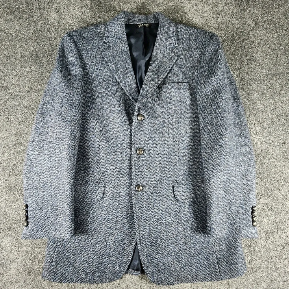Harris Tweed Jos A Bank‎ Men's 38R Blue  Herringbone Tweed Blazer Sport Coat